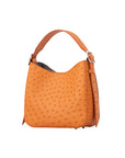 Apricot ostrich-textured handbag with snake skin pattern on a white background