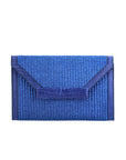 Blue woven clutch bag on a white background
