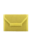 Front of yellow woven pouch on a white background