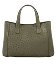Forest green ostrich-textured tote bag on a white background