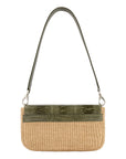 Deya in Natural Raffia & Forest Green Ostrich Leg