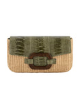 Deya in Natural Raffia & Forest Green Ostrich Leg