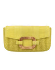Deya in Warm Olive Ostrich Leg & Yellow Raffia