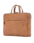 Large brown ostrich laptop bag with handles on a white background