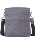 Anthracite ostrich textured messenger bag on a white background