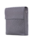 Anthracite ostrich textured messenger bag on a white background
