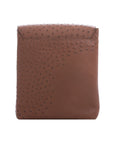 Back view of kango ostrich textured messenger bag on a white background