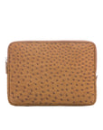 13 inch cognac ostrich laptop case on a white background