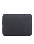 Black ostrich textured zippered laptop case on a white background