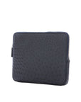 Black ostrich textured zippered laptop case on a white background