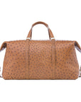 Large brown ostrich bag with handles on a white background