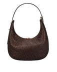 Back of a nicotene ostrich handbag on a white background