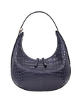 Dark Blue crocodile-patterned handbag on a white background