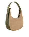Aspen in Forest Green Ostrich Leg & Natural Raffia