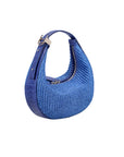 Blue woven handbag on a white background