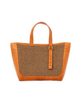 Small Davy Tote in Caramel Raffia & Mango Ostrich Leg