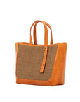 Small Davy Tote in Caramel Raffia & Mango Ostrich Leg