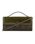 Freye with trim in Olive Ostrich Leg & Moss Haircalf