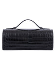 Black crocodile textured watch box on a white background