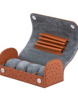 Cognac ostrich textured watch box on a white background