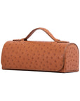 Cognac ostrich textured watch box on a white background