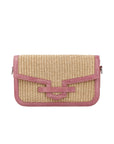 Caia Crossbody in Light Pink Ostrich Leg & Raffia