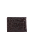 Brown crocodile-patterned leather wallet on a white background