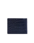 Navy crocodile textured wallet on a white background