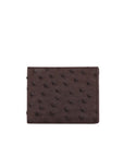 Dark brown ostrich-textured wallet on a white background