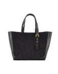 Small Davy Tote in Black Raffia & Black Ostrich Leg