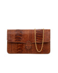 Brown textured clutch bag on a white background