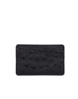 Front of a black ostrich textured cardholder on a white background