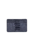 Front of a grey ostrich leg textured cardholder on a white background