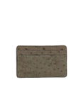 Front of a olive green ostrich textured cardholder on a white background