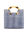 Blue textured handbag on a white background