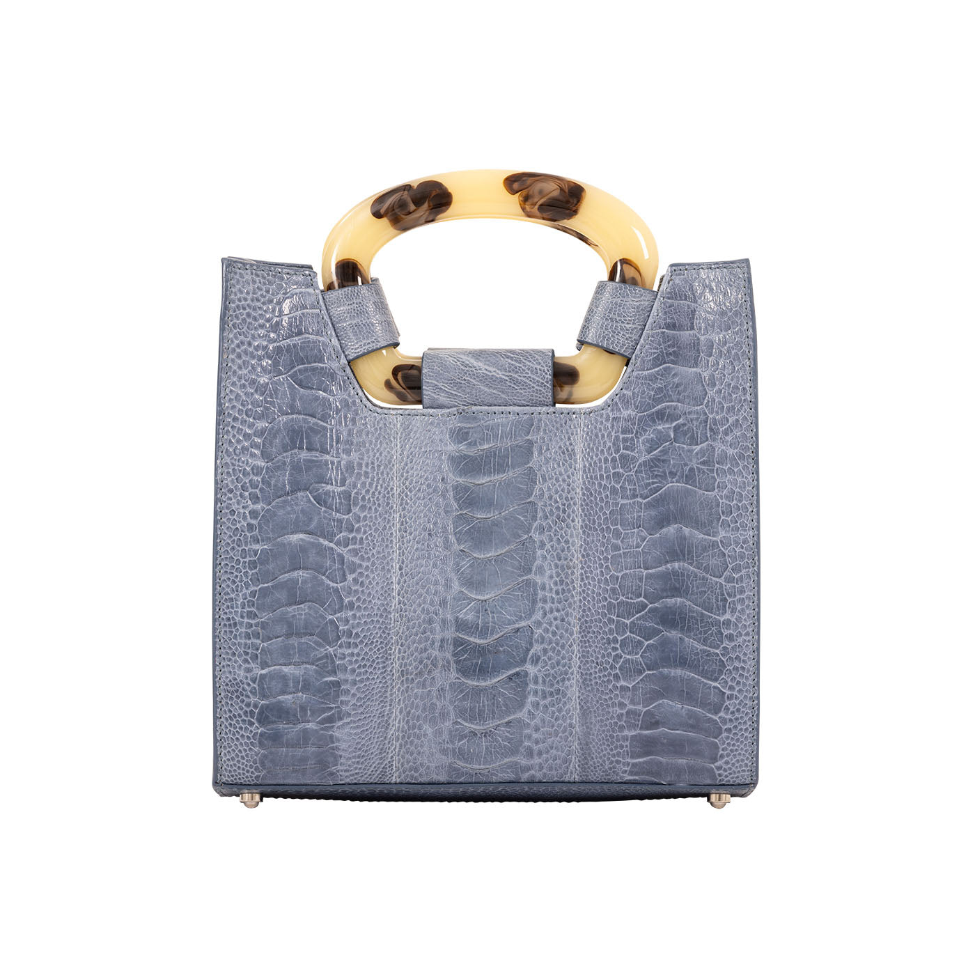 Blue textured handbag on a white background