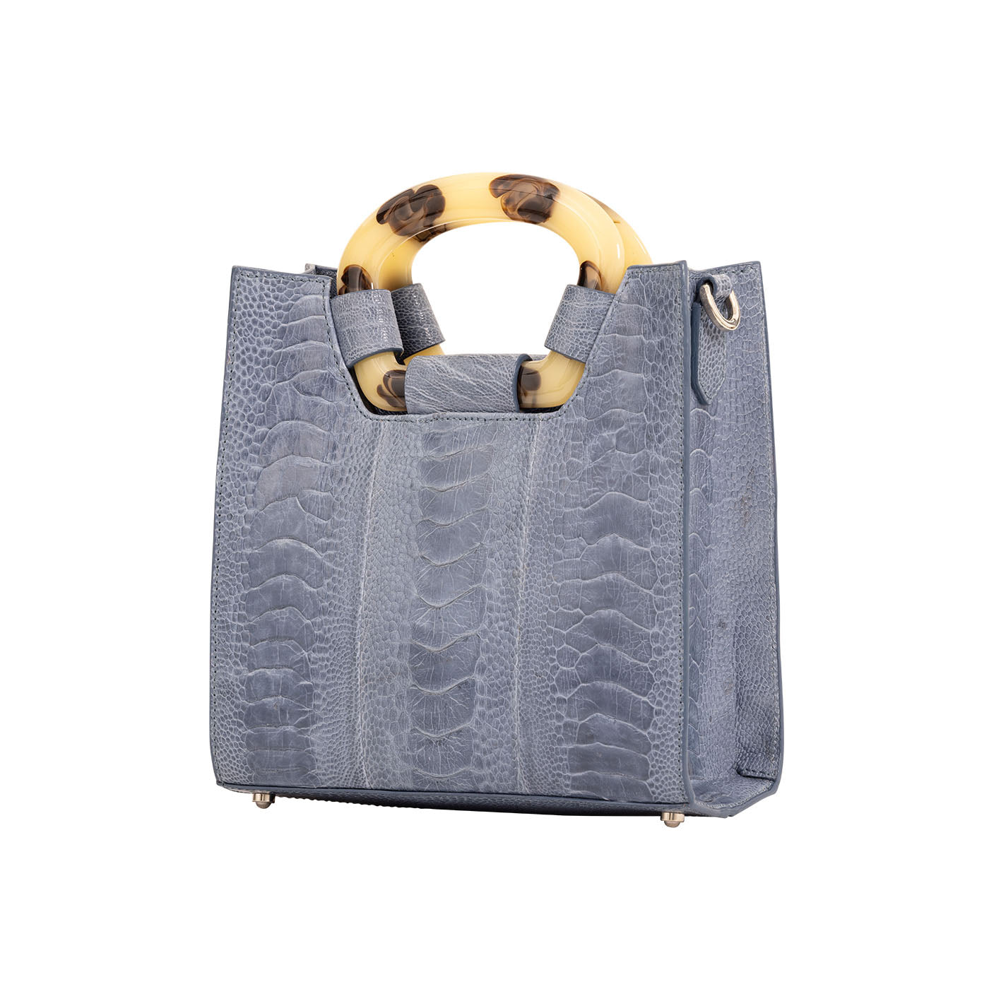 Blue textured handbag on a white background