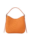 Apricot ostrich-textured handbag with snake skin pattern on a white background