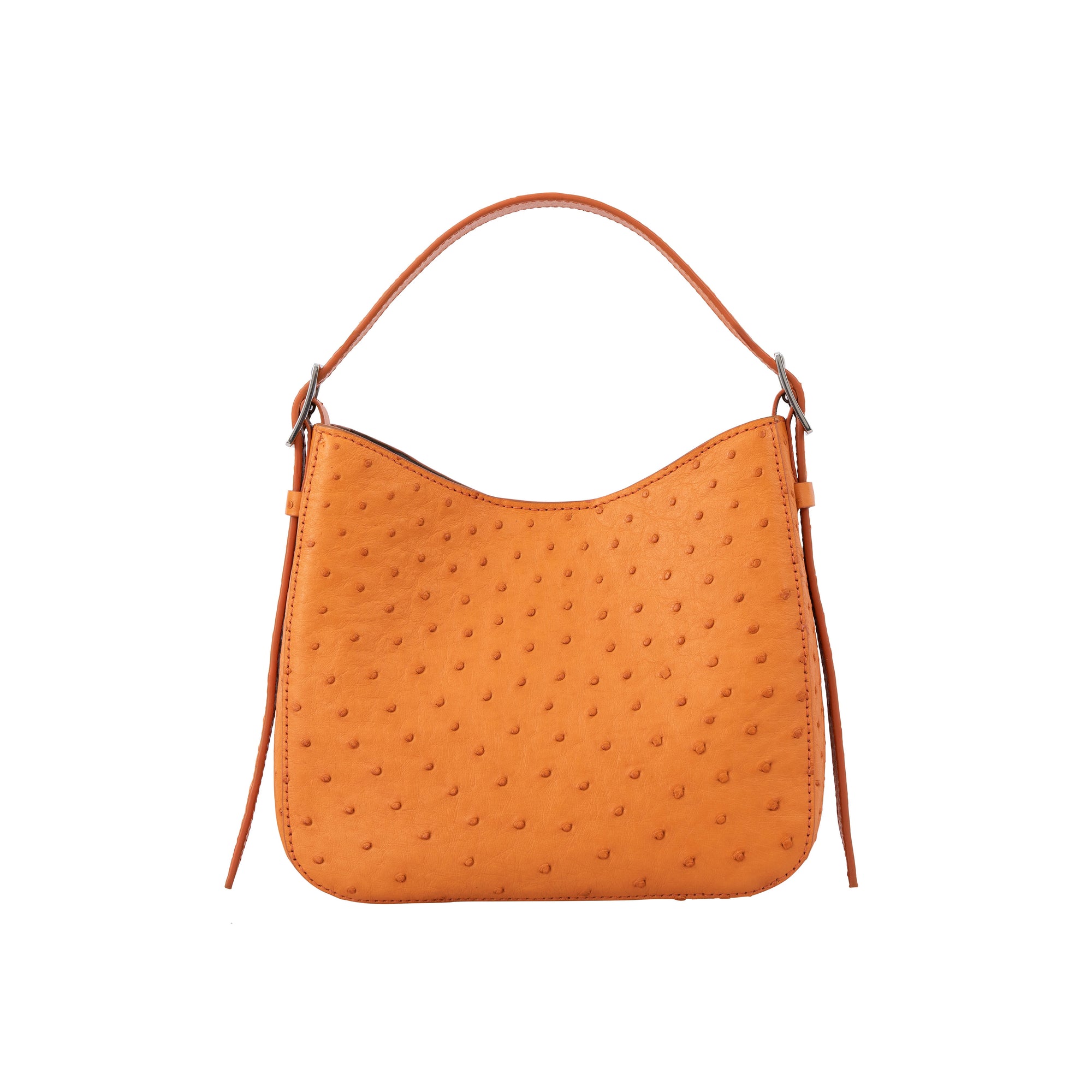 Apricot ostrich-textured handbag with snake skin pattern on a white background