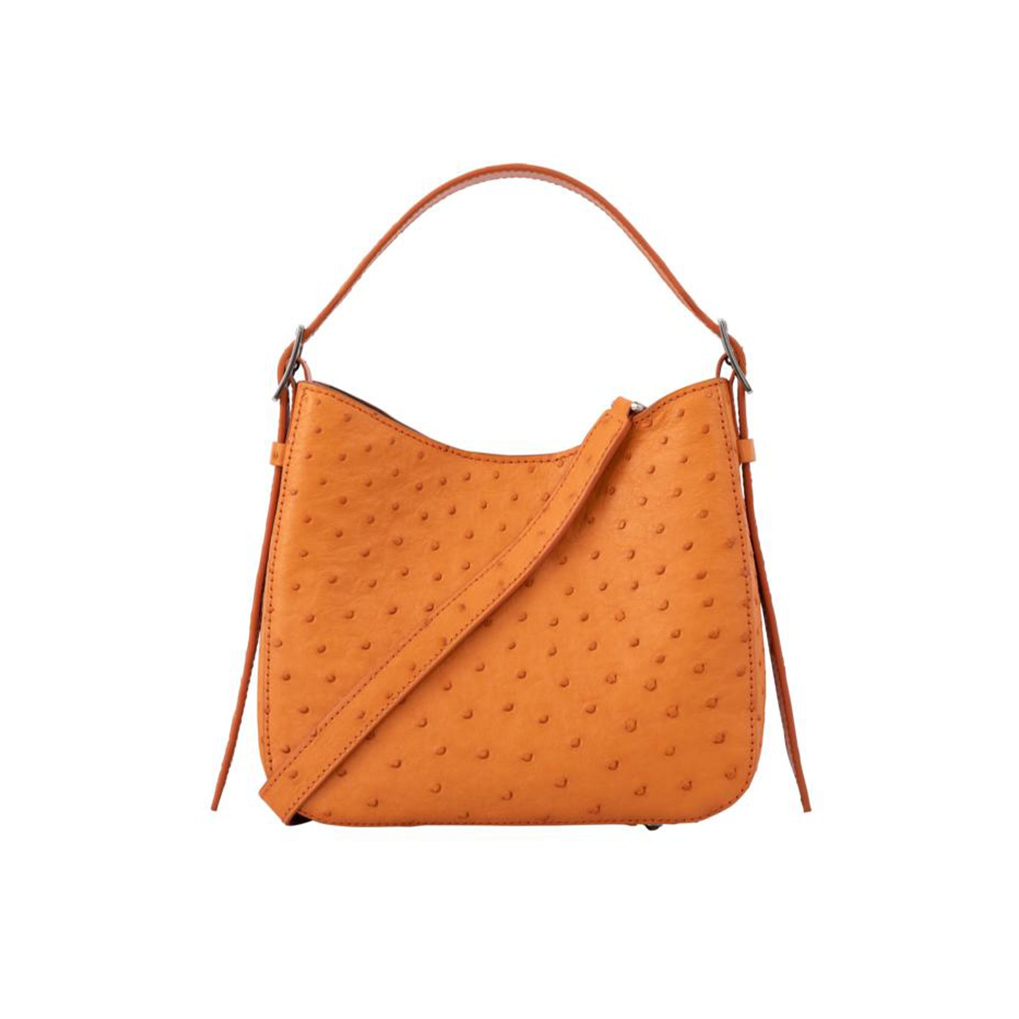 Apricot ostrich-textured handbag with snake skin pattern on a white background