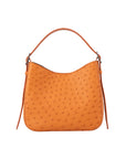 Apricot ostrich-textured handbag with snake skin pattern on a white background