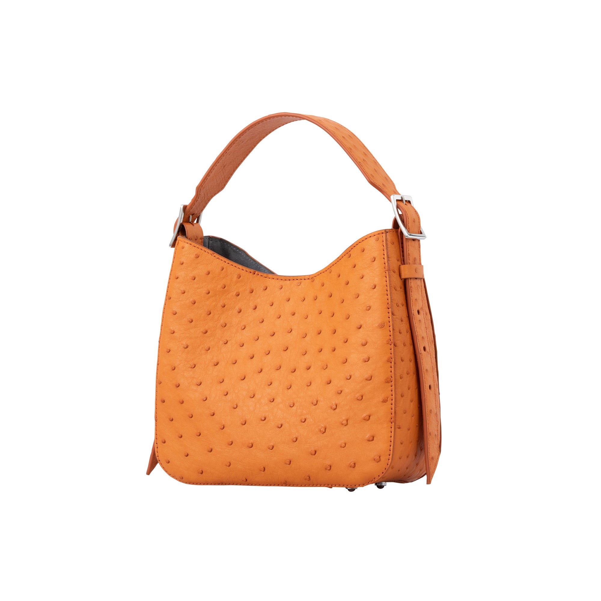 Apricot ostrich-textured handbag with snake skin pattern on a white background