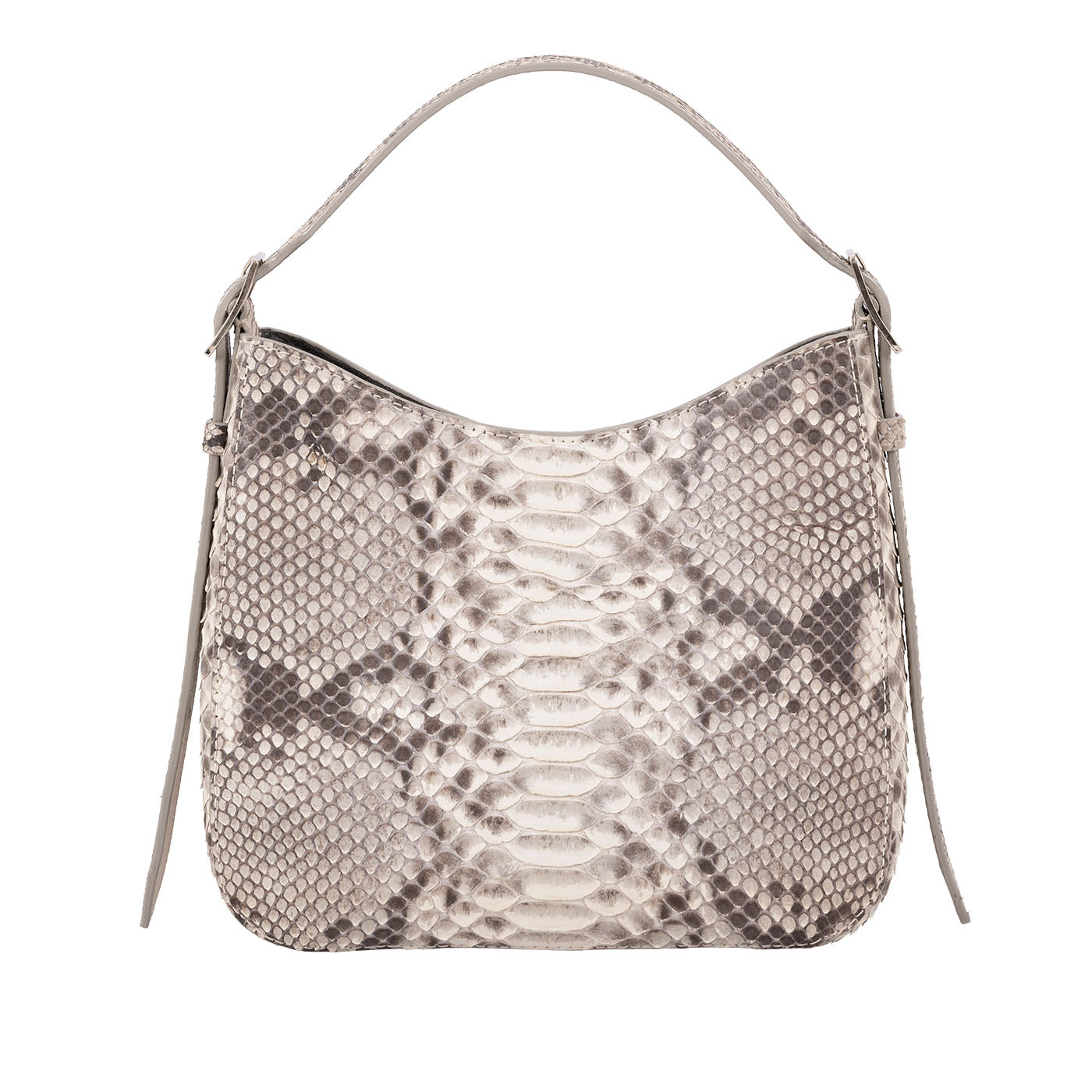 Snakeskin pattern handbag on a white background