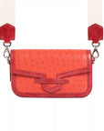 Caia Crossbody in Scarlet Red Ostrich & Flame Red Ostrich Leg Trim