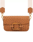Deya Crossbody in Luggage Ostrich with a wood Ring Detail