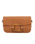 Deya Crossbody in Luggage Ostrich with a wood Ring Detail