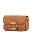 Deya Crossbody in Luggage Ostrich with a wood Ring Detail