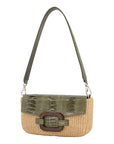 Deya in Natural Raffia & Forest Green Ostrich Leg