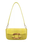 Deya in Warm Olive Ostrich Leg & Yellow Raffia