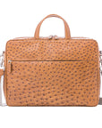 Large brown ostrich laptop bag with handles on a white background